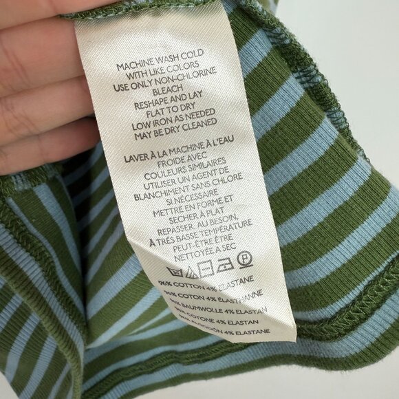 Anthropologie Maeve Ribbed Striped Puff Sleeve Top Green/Blue Small - Picture 7 of 9